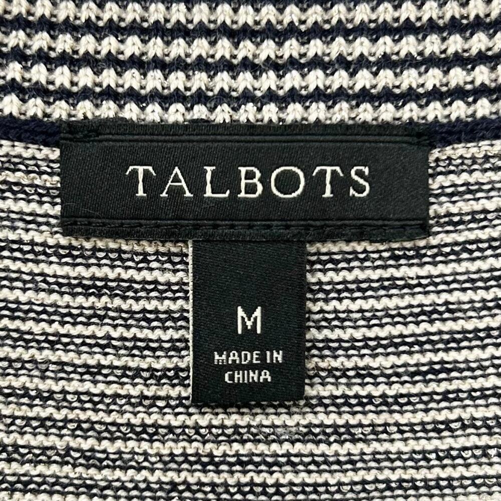Talbots Navy Blue Striped Metallic Crewneck Long Sleeve Sweater Knit Cardigan - Picture 8 of 9